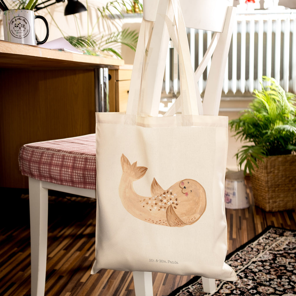 Tragetasche Robbe liegend Beuteltasche, Beutel, Einkaufstasche, Jutebeutel, Stoffbeutel, Tiermotive, Gute Laune, lustige Sprüche, Tiere, Robbe, Robben, Seehund, Strand, Meerestier, Ostsee, Nordsee, Lachen, Freude