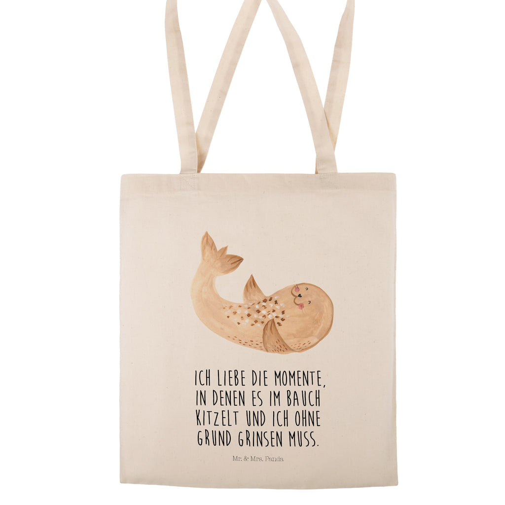 Tragetasche Robbe liegend Beuteltasche, Beutel, Einkaufstasche, Jutebeutel, Stoffbeutel, Tiermotive, Gute Laune, lustige Sprüche, Tiere, Robbe, Robben, Seehund, Strand, Meerestier, Ostsee, Nordsee, Lachen, Freude