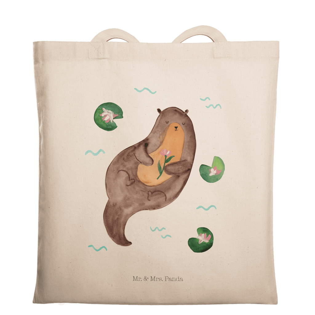 Tragetasche Otter mit Seerose Beuteltasche, Beutel, Einkaufstasche, Jutebeutel, Stoffbeutel, Otter, Fischotter, Seeotter, Otter Seeotter See Otter