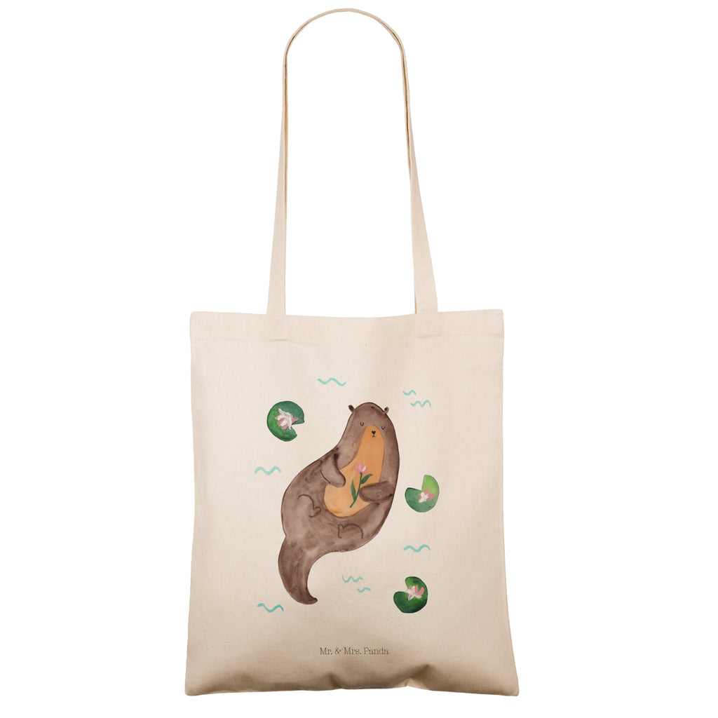 Tragetasche Otter mit Seerose Beuteltasche, Beutel, Einkaufstasche, Jutebeutel, Stoffbeutel, Otter, Fischotter, Seeotter, Otter Seeotter See Otter