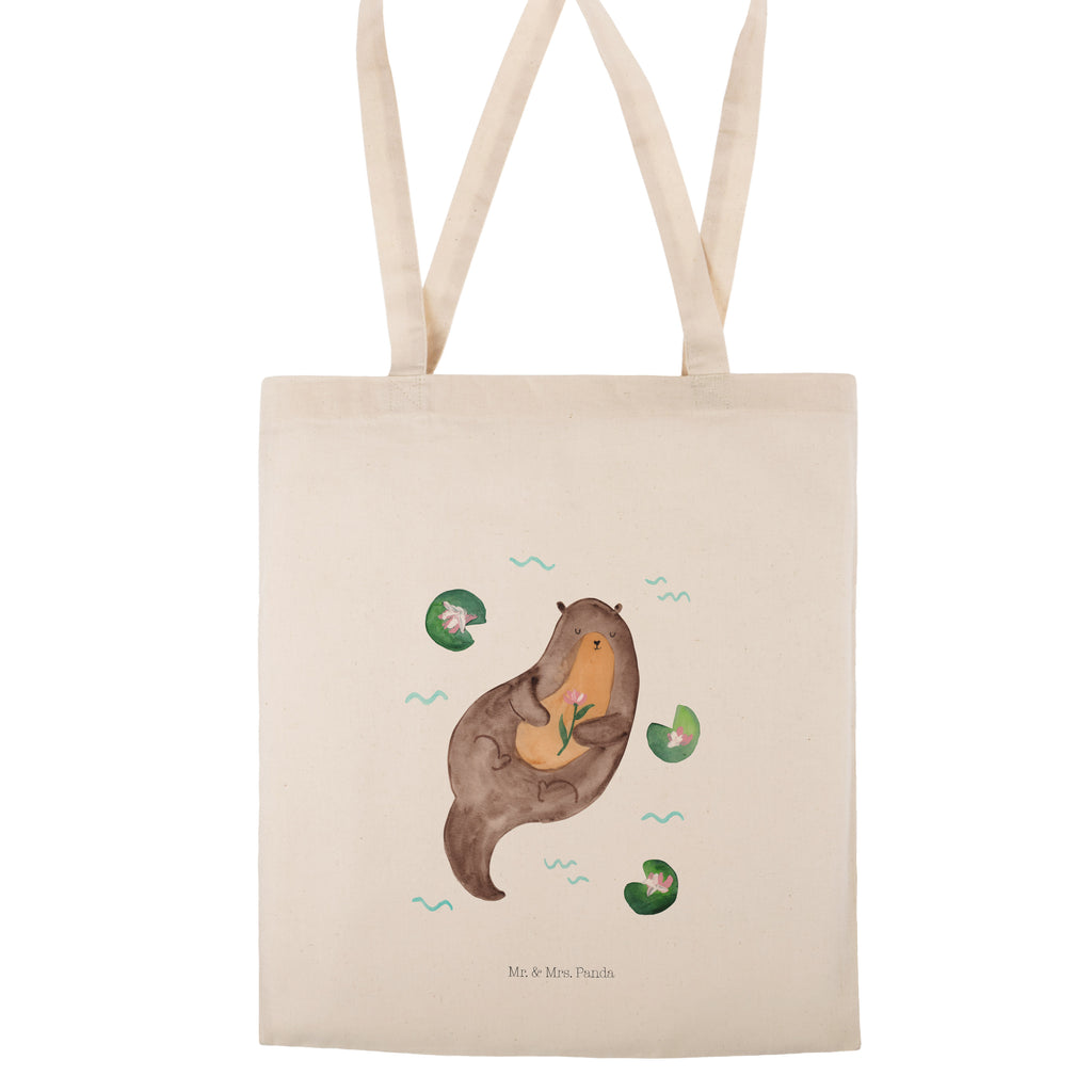 Tragetasche Otter mit Seerose Beuteltasche, Beutel, Einkaufstasche, Jutebeutel, Stoffbeutel, Otter, Fischotter, Seeotter, Otter Seeotter See Otter