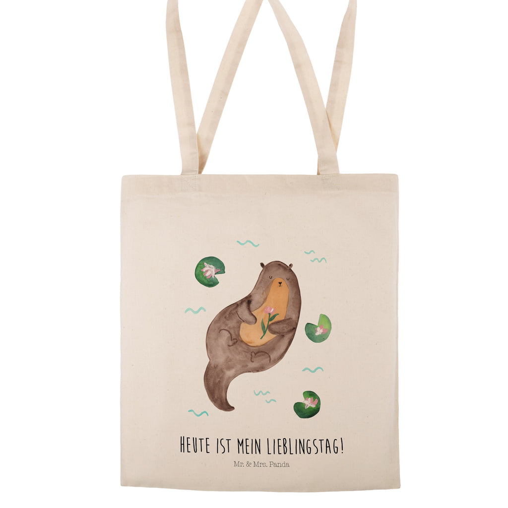 Tragetasche Otter mit Seerose Beuteltasche, Beutel, Einkaufstasche, Jutebeutel, Stoffbeutel, Otter, Fischotter, Seeotter, Otter Seeotter See Otter