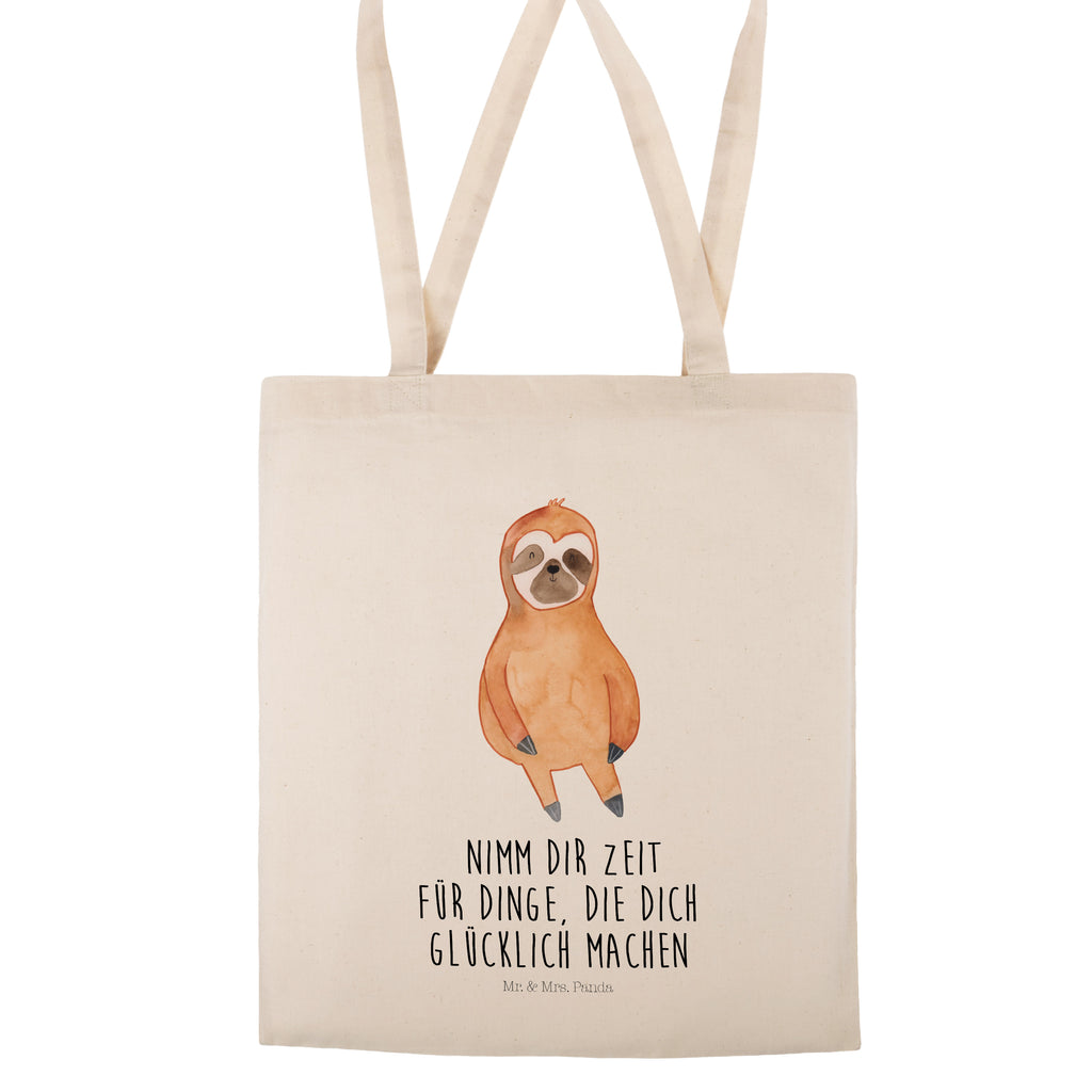 Tragetasche Faultier Zufrieden Beuteltasche, Beutel, Einkaufstasche, Jutebeutel, Stoffbeutel, Faultier, Faultier Geschenk, Faultier Deko, Faultiere, faul, Lieblingstier, Pause, relaxen, Glück, glücklich, zufrieden, happy, Zufriedenheit, Gelassenheit, Ruhe, Frieden