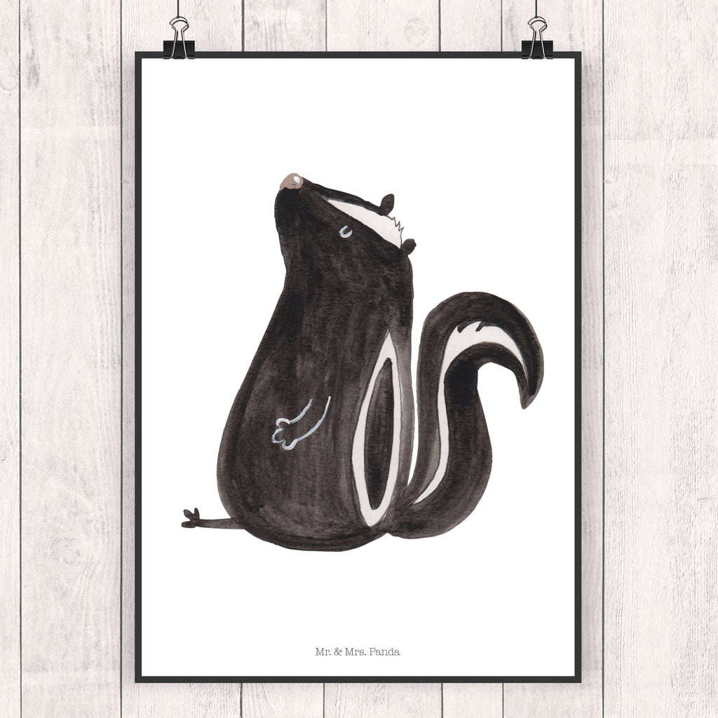 Poster Stinktier sitzend Poster, Wandposter, Bild, Wanddeko, Küchenposter, Kinderposter, Wanddeko Bild, Raumdekoration, Wanddekoration, Handgemaltes Poster, Mr. & Mrs. Panda Poster, Designposter, Kunstdruck, Posterdruck, Stinktier, Skunk, Wildtier, Raubtier, Stinker, Stinki, Spruch, Büro, Recht, Besserwisser