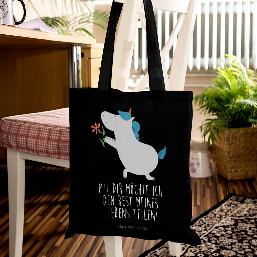 Tragetasche Einhorn Blume Beuteltasche, Beutel, Einkaufstasche, Jutebeutel, Stoffbeutel, Einhorn, Einhörner, Einhorn Deko, Pegasus, Unicorn, Liebe, Liebesbeweis, Antrag, Heiratsantrag, Verlobung, Ehepaar, Pärchen, Partner, Freund, Freundin, Ehe, heiraten