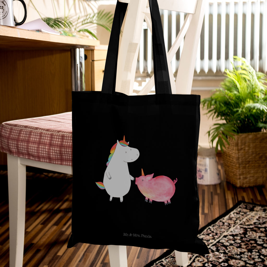 Tragetasche Einhorn + Schweinhorn Beuteltasche, Beutel, Einkaufstasche, Jutebeutel, Stoffbeutel, Einhorn, Einhörner, Einhorn Deko, Pegasus, Unicorn, Freundschaft, Schweinhorn, Schwein, Freundin, Schweinchen