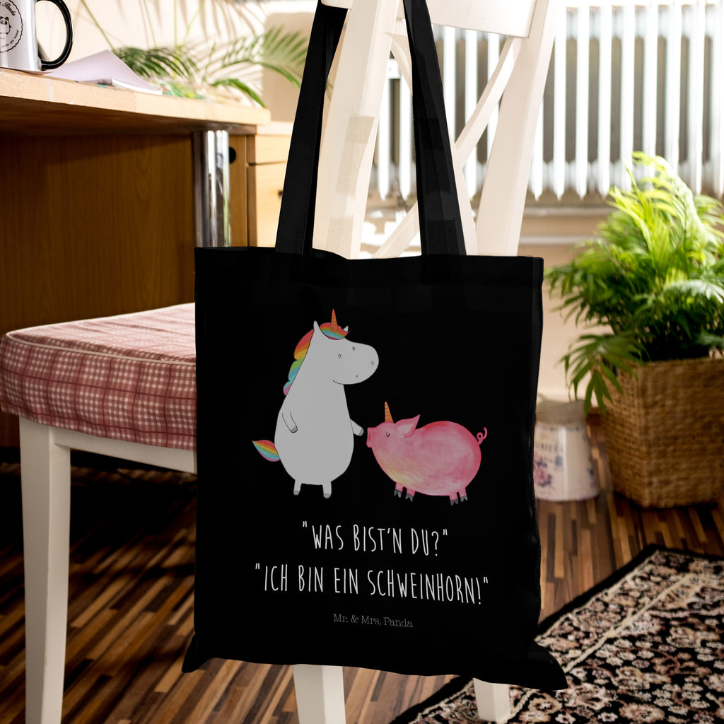 Tragetasche Einhorn + Schweinhorn Beuteltasche, Beutel, Einkaufstasche, Jutebeutel, Stoffbeutel, Einhorn, Einhörner, Einhorn Deko, Pegasus, Unicorn, Freundschaft, Schweinhorn, Schwein, Freundin, Schweinchen