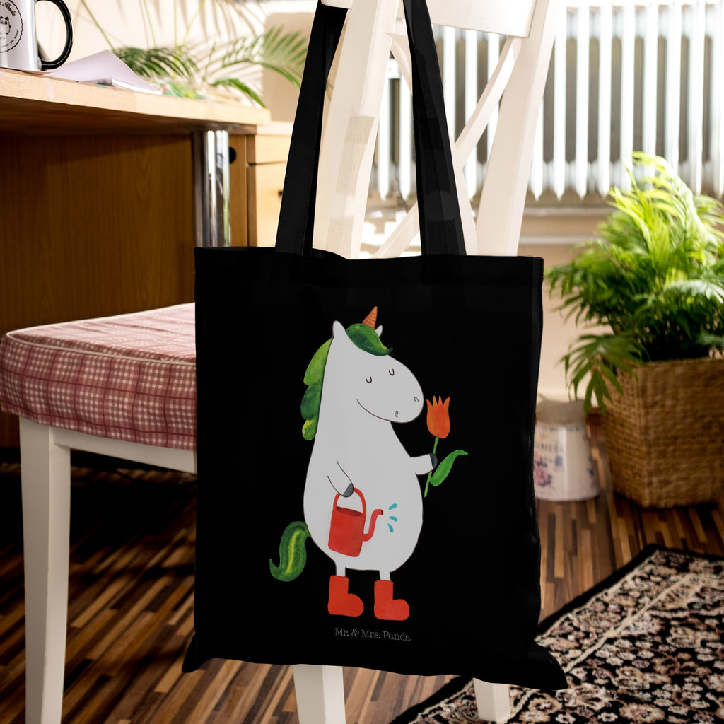 Tragetasche Einhorn Gärtner Beuteltasche, Beutel, Einkaufstasche, Jutebeutel, Stoffbeutel, Einhorn, Einhörner, Einhorn Deko, Pegasus, Unicorn, Luftballon, Gießkanne, Giesskanne, Lebenslust, Freude, Blume, Freundin, Garten, Stiefel