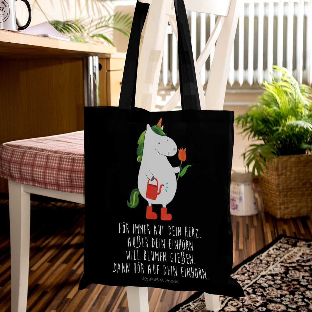 Tragetasche Einhorn Gärtner Beuteltasche, Beutel, Einkaufstasche, Jutebeutel, Stoffbeutel, Einhorn, Einhörner, Einhorn Deko, Pegasus, Unicorn, Luftballon, Gießkanne, Giesskanne, Lebenslust, Freude, Blume, Freundin, Garten, Stiefel