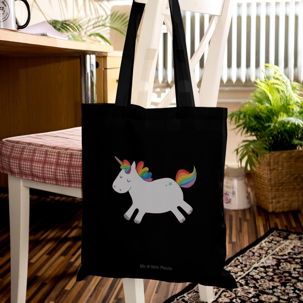 Tragetasche Einhorn Happy Beuteltasche, Beutel, Einkaufstasche, Jutebeutel, Stoffbeutel, Einhorn, Einhörner, Einhorn Deko, Pegasus, Unicorn, glücklich, fröhlich, Spaß, Freude, Lebensfreude, witzig, spannend, Lächeln, Lachen