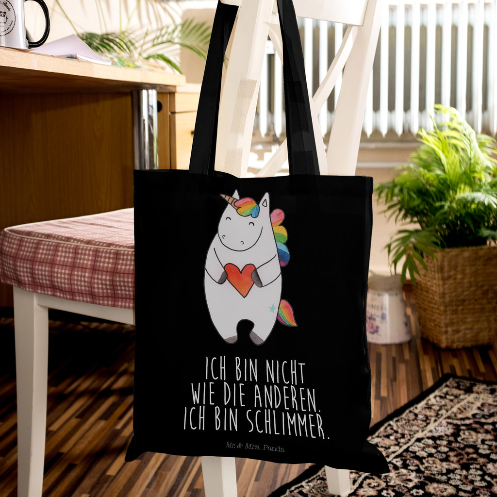 Tragetasche Einhorn Herz Beuteltasche, Beutel, Einkaufstasche, Jutebeutel, Stoffbeutel, Einhorn, Einhörner, Einhorn Deko, Pegasus, Unicorn, Herz, schlimm, böse, witzig, lustig, Freundin, anders, bunt