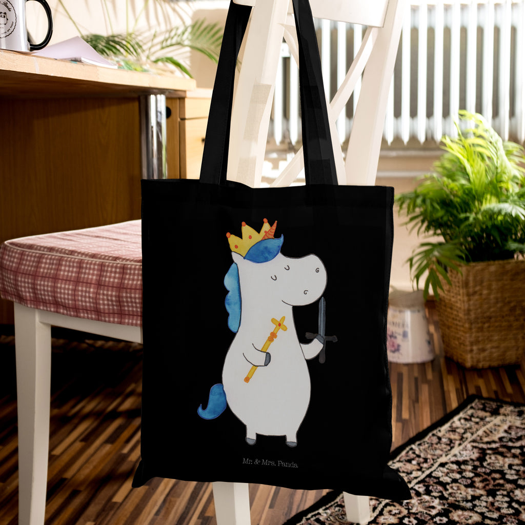 Tragetasche Einhorn König mit Schwert Beuteltasche, Beutel, Einkaufstasche, Jutebeutel, Stoffbeutel, Einhorn, Einhörner, Einhorn Deko, Pegasus, Unicorn, König, Ritter, Mittelalter
