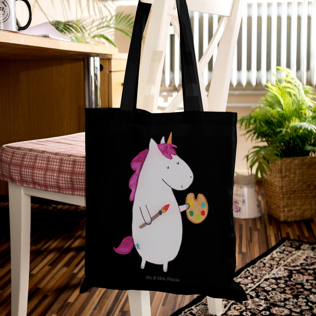 Tragetasche Einhorn Künstler Beuteltasche, Beutel, Einkaufstasche, Jutebeutel, Stoffbeutel, Einhorn, Einhörner, Einhorn Deko, Pegasus, Unicorn, Englisch, Künstler, Artist, Malen, Zeichnen, Welt, Farbe, Stift, Pinsel, Geschenk, Maler