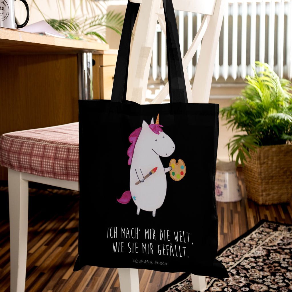 Tragetasche Einhorn Künstler Beuteltasche, Beutel, Einkaufstasche, Jutebeutel, Stoffbeutel, Einhorn, Einhörner, Einhorn Deko, Pegasus, Unicorn, Englisch, Künstler, Artist, Malen, Zeichnen, Welt, Farbe, Stift, Pinsel, Geschenk, Maler