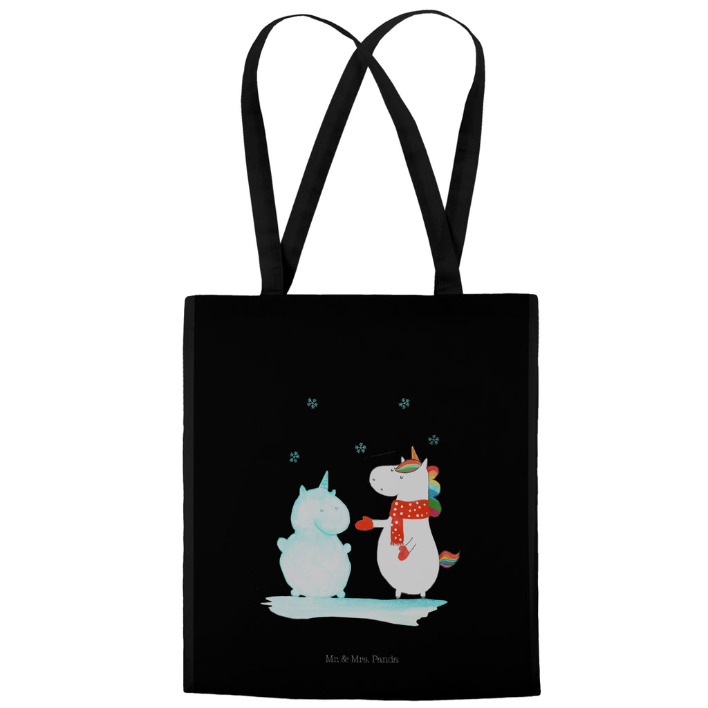 Tragetasche Einhorn Schneemann Beuteltasche, Beutel, Einkaufstasche, Jutebeutel, Stoffbeutel, Einhorn, Einhörner, Einhorn Deko, Pegasus, Unicorn, Schneemann, Winter, Schnee, Kuchen, Weihnachten, kalt, Mütze, Handschuhe, X-Mas