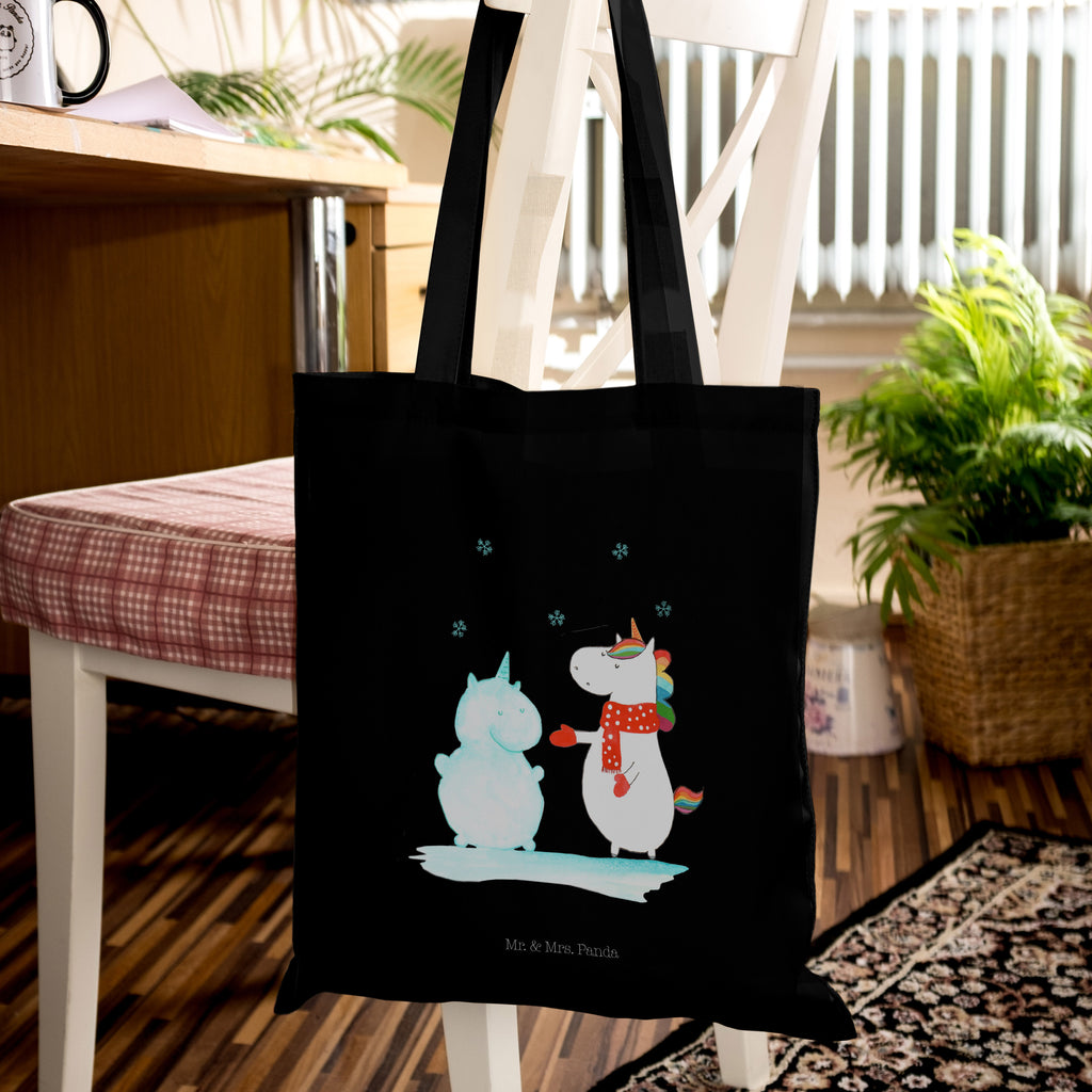 Tragetasche Einhorn Schneemann Beuteltasche, Beutel, Einkaufstasche, Jutebeutel, Stoffbeutel, Einhorn, Einhörner, Einhorn Deko, Pegasus, Unicorn, Schneemann, Winter, Schnee, Kuchen, Weihnachten, kalt, Mütze, Handschuhe, X-Mas
