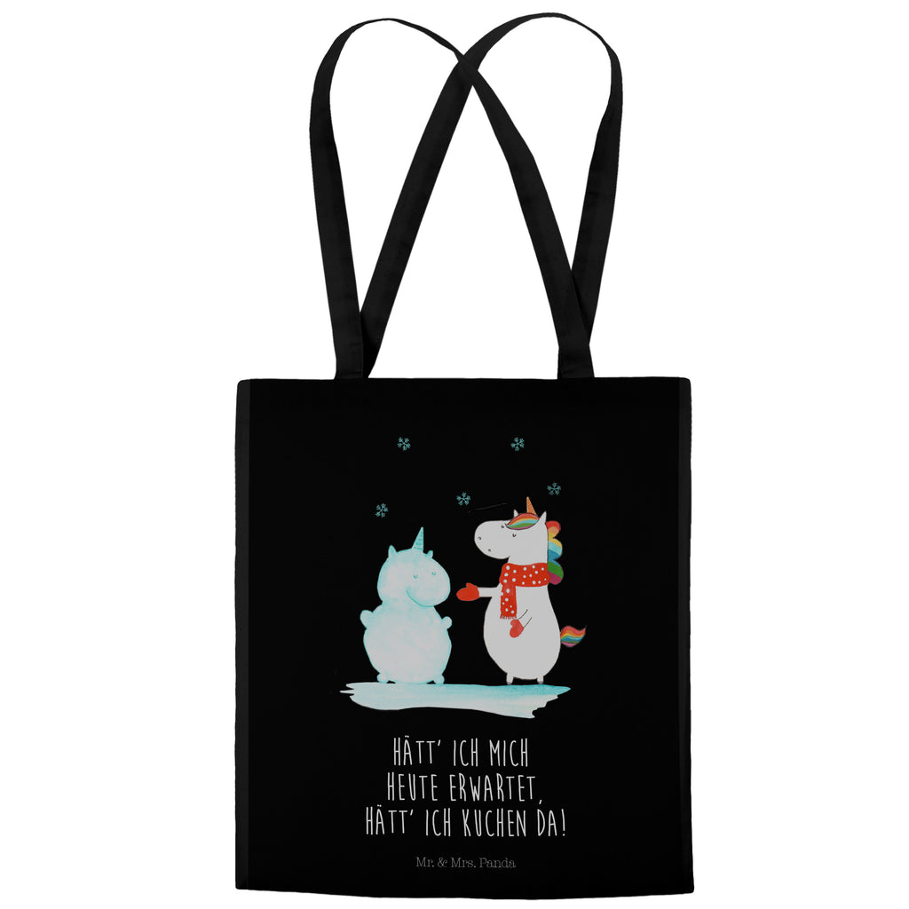 Tragetasche Einhorn Schneemann Beuteltasche, Beutel, Einkaufstasche, Jutebeutel, Stoffbeutel, Einhorn, Einhörner, Einhorn Deko, Pegasus, Unicorn, Schneemann, Winter, Schnee, Kuchen, Weihnachten, kalt, Mütze, Handschuhe, X-Mas