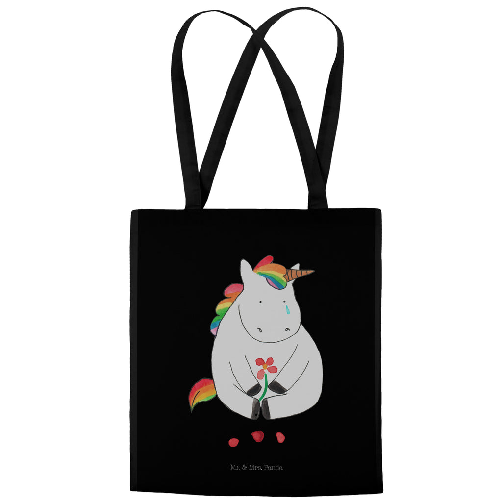 Tragetasche Einhorn Traurig Beuteltasche, Beutel, Einkaufstasche, Jutebeutel, Stoffbeutel, Einhorn, Einhörner, Einhorn Deko, Pegasus, Unicorn, Glitzer, Trösten. Freundschaft, Freunde, Liebe, Trauer, Grußkarte, Blume