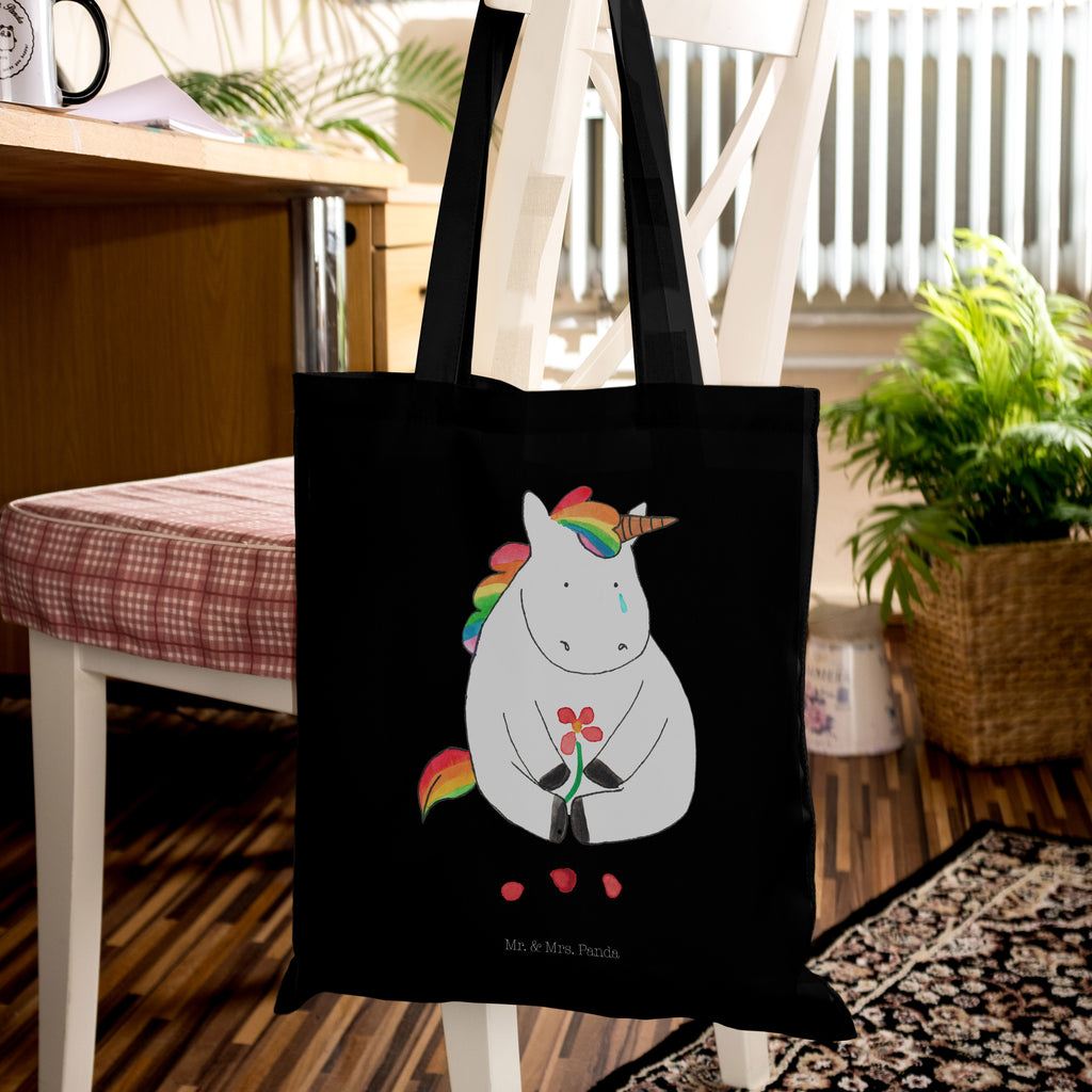Tragetasche Einhorn Traurig Beuteltasche, Beutel, Einkaufstasche, Jutebeutel, Stoffbeutel, Einhorn, Einhörner, Einhorn Deko, Pegasus, Unicorn, Glitzer, Trösten. Freundschaft, Freunde, Liebe, Trauer, Grußkarte, Blume