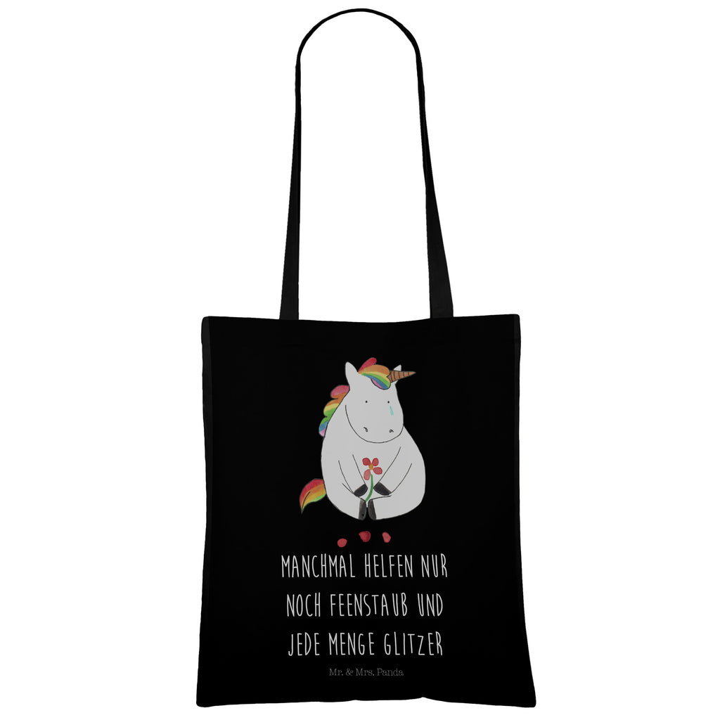 Tragetasche Einhorn Traurig Beuteltasche, Beutel, Einkaufstasche, Jutebeutel, Stoffbeutel, Einhorn, Einhörner, Einhorn Deko, Pegasus, Unicorn, Glitzer, Trösten. Freundschaft, Freunde, Liebe, Trauer, Grußkarte, Blume