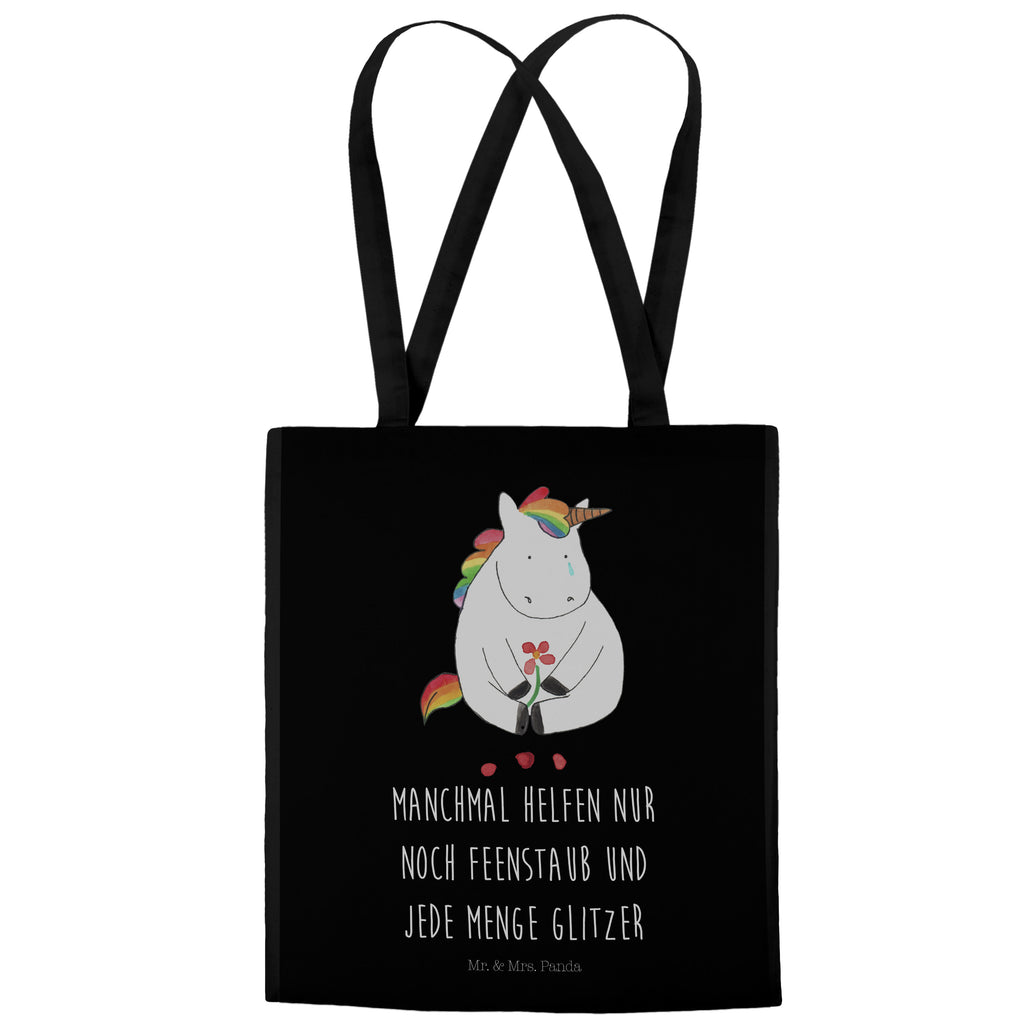 Tragetasche Einhorn Traurig Beuteltasche, Beutel, Einkaufstasche, Jutebeutel, Stoffbeutel, Einhorn, Einhörner, Einhorn Deko, Pegasus, Unicorn, Glitzer, Trösten. Freundschaft, Freunde, Liebe, Trauer, Grußkarte, Blume