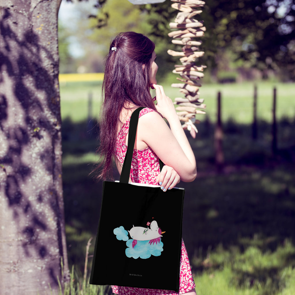 Tragetasche Einhorn verliebt auf Wolke Beuteltasche, Beutel, Einkaufstasche, Jutebeutel, Stoffbeutel, Einhorn, Einhörner, Einhorn Deko, Pegasus, Unicorn, verliebt, Liebe, Liebesbeweis, Freundin, Wolke