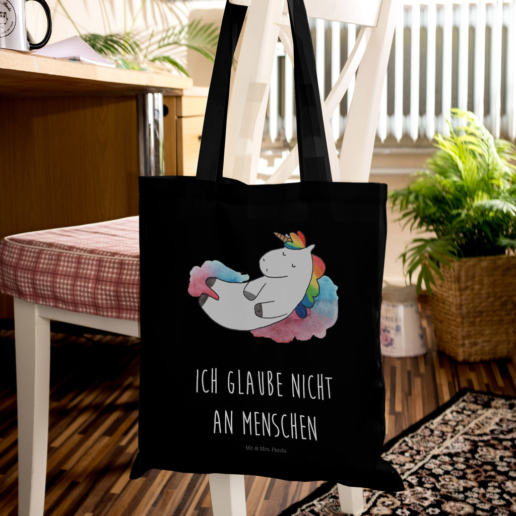 Tragetasche Einhorn Wolke 7 Beuteltasche, Beutel, Einkaufstasche, Jutebeutel, Stoffbeutel, Einhorn, Einhörner, Einhorn Deko, Pegasus, Unicorn, verliebt, Menschen, witzig, lustig, Geschenk, Glaube, Realität, Lächeln