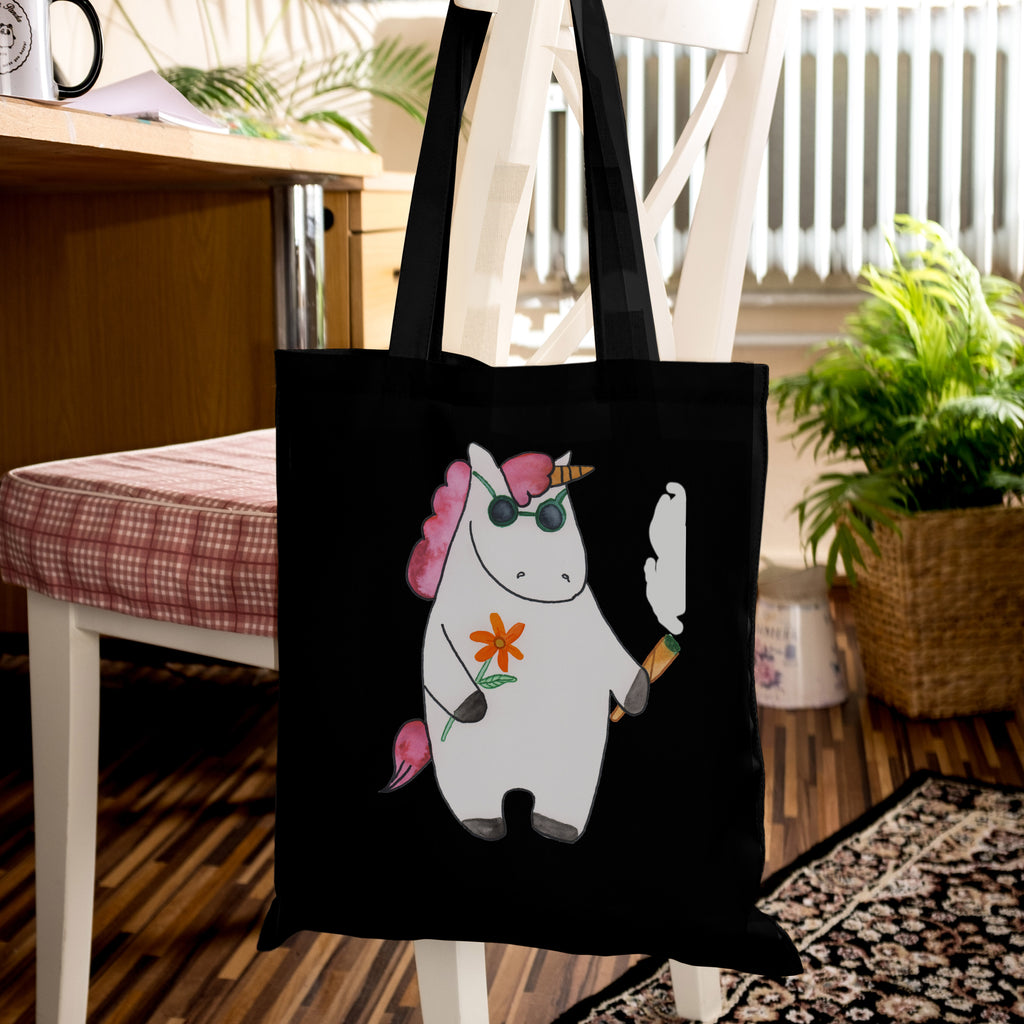 Tragetasche Einhorn Woodstock Beuteltasche, Beutel, Einkaufstasche, Jutebeutel, Stoffbeutel, Einhorn, Einhörner, Einhorn Deko, Pegasus, Unicorn, Kiffen, Joint, Zigarette, Alkohol, Party, Spaß. lustig, witzig, Woodstock