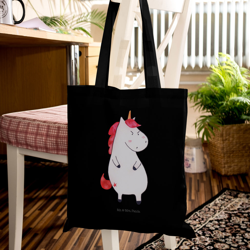 Tragetasche Einhorn wütend Beuteltasche, Beutel, Einkaufstasche, Jutebeutel, Stoffbeutel, Einhorn, Einhörner, Einhorn Deko, Pegasus, Unicorn, Realität, Ansage, lustlos, nein, Büro, Arbeit, wütend, dumme Fragen, lustig, Spaß, Geschenk