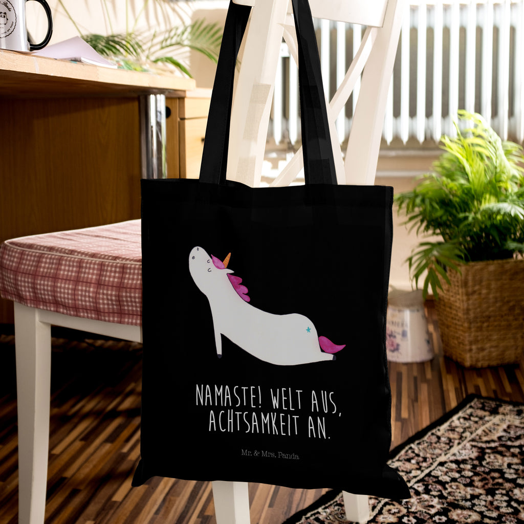 Tragetasche Einhorn Yoga Beuteltasche, Beutel, Einkaufstasche, Jutebeutel, Stoffbeutel, Einhorn, Einhörner, Einhorn Deko, Pegasus, Unicorn, Yoga, Namaste, Achtsamkeit, Entspannung, Joga, Yogamatte, Sport, lustig, witzig, süß