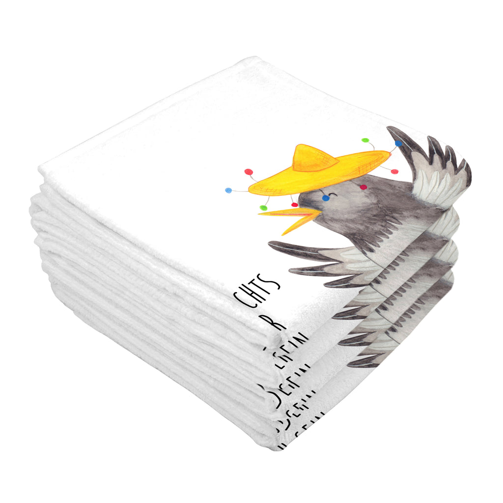 50 x 100 Handtuch Rabe mit Sombrero Handtuch, Badehandtuch, Badezimmer, Handtücher, groß, Kinder, Baby, Tiermotive, Gute Laune, lustige Sprüche, Tiere, Rabe, Vogel, Vögel, Spruch positiv, fröhlich sein, glücklich sein, Glück Spruch, froh, Elster, Motivation
