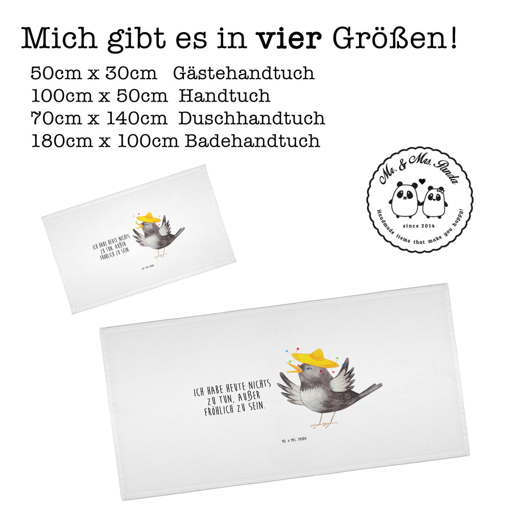 50 x 100 Handtuch Rabe mit Sombrero Handtuch, Badehandtuch, Badezimmer, Handtücher, groß, Kinder, Baby, Tiermotive, Gute Laune, lustige Sprüche, Tiere, Rabe, Vogel, Vögel, Spruch positiv, fröhlich sein, glücklich sein, Glück Spruch, froh, Elster, Motivation
