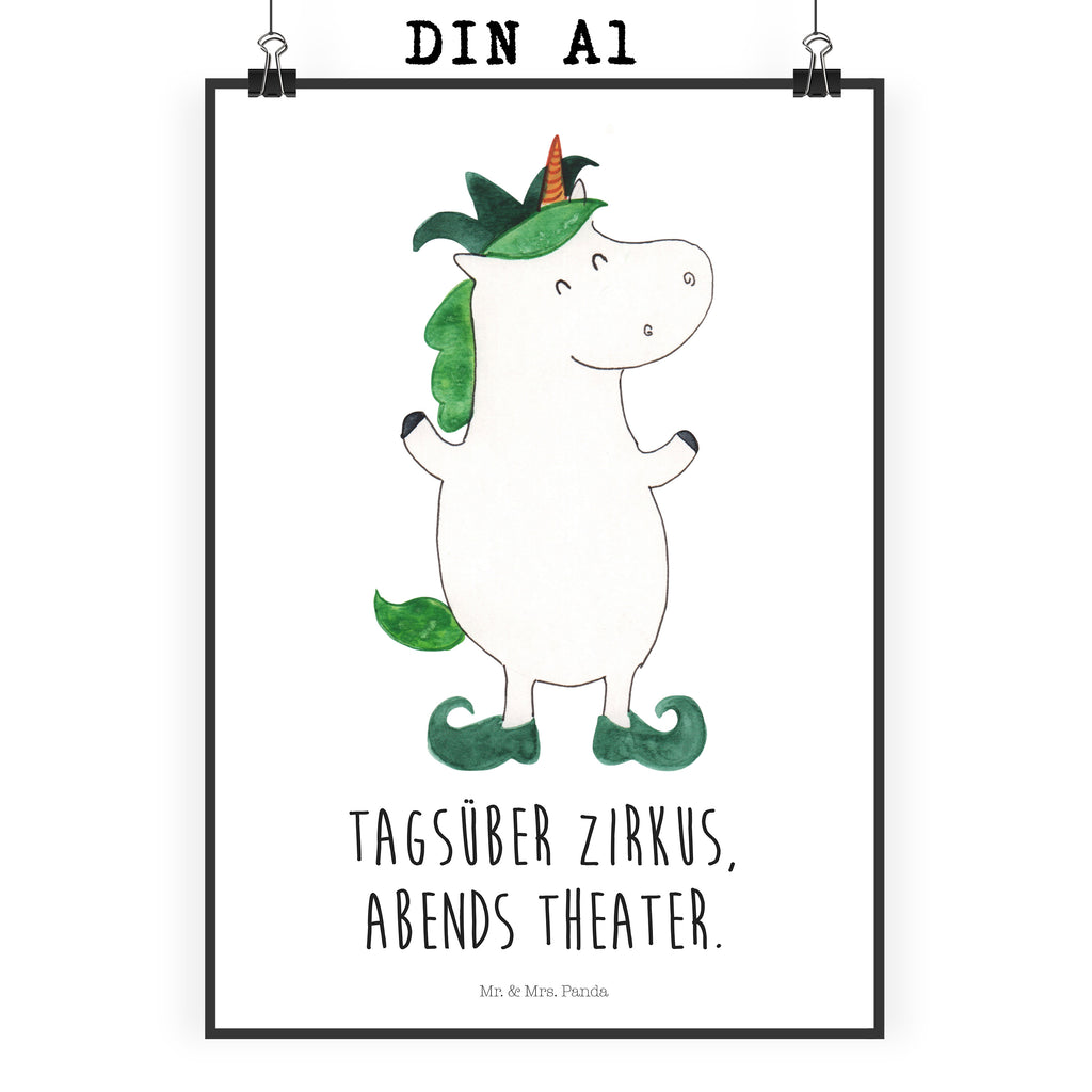 Poster Einhorn Joker Poster, Wandposter, Bild, Wanddeko, Küchenposter, Kinderposter, Wanddeko Bild, Raumdekoration, Wanddekoration, Handgemaltes Poster, Mr. & Mrs. Panda Poster, Designposter, Kunstdruck, Posterdruck, Einhorn, Einhörner, Einhorn Deko, Pegasus, Unicorn, Hofnarr, Kasper, Gaukler, Mittelalter