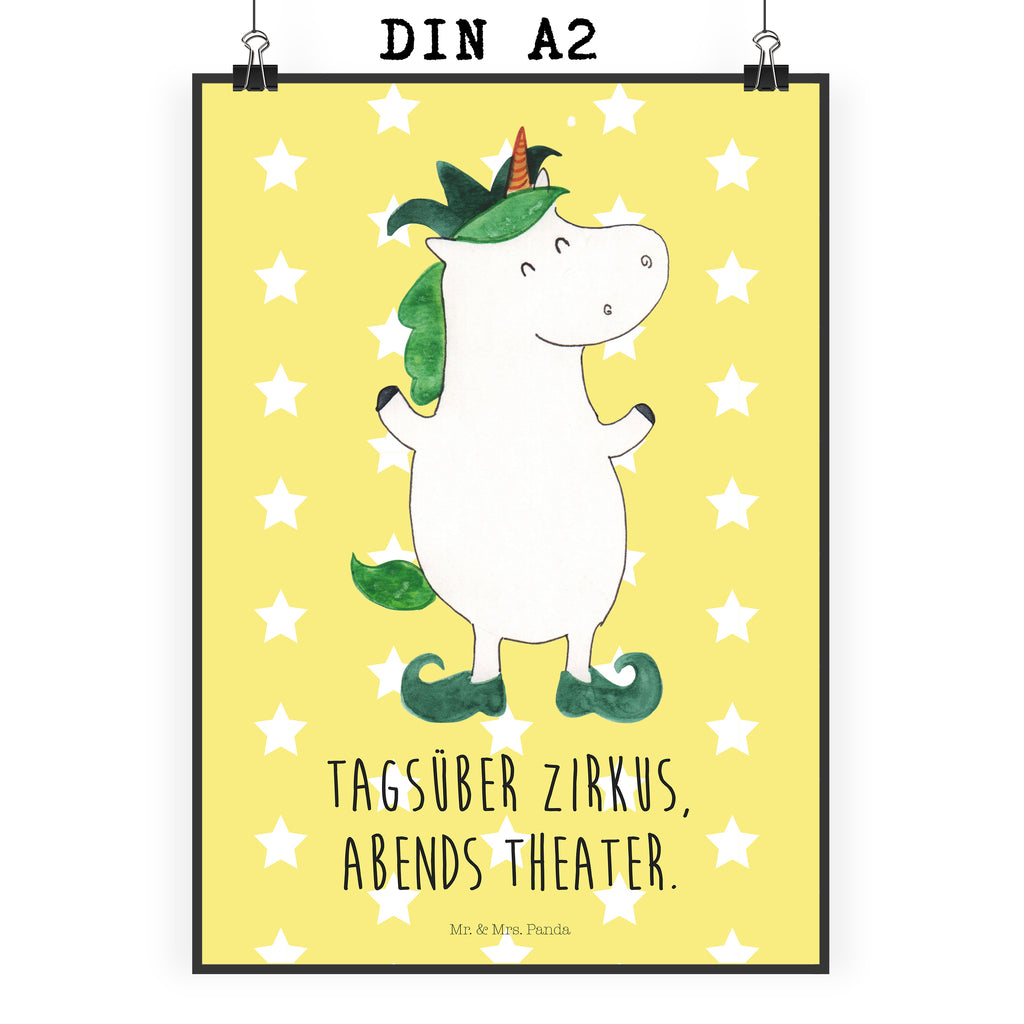 Poster Einhorn Joker Poster, Wandposter, Bild, Wanddeko, Küchenposter, Kinderposter, Wanddeko Bild, Raumdekoration, Wanddekoration, Handgemaltes Poster, Mr. & Mrs. Panda Poster, Designposter, Kunstdruck, Posterdruck, Einhorn, Einhörner, Einhorn Deko, Pegasus, Unicorn, Hofnarr, Kasper, Gaukler, Mittelalter