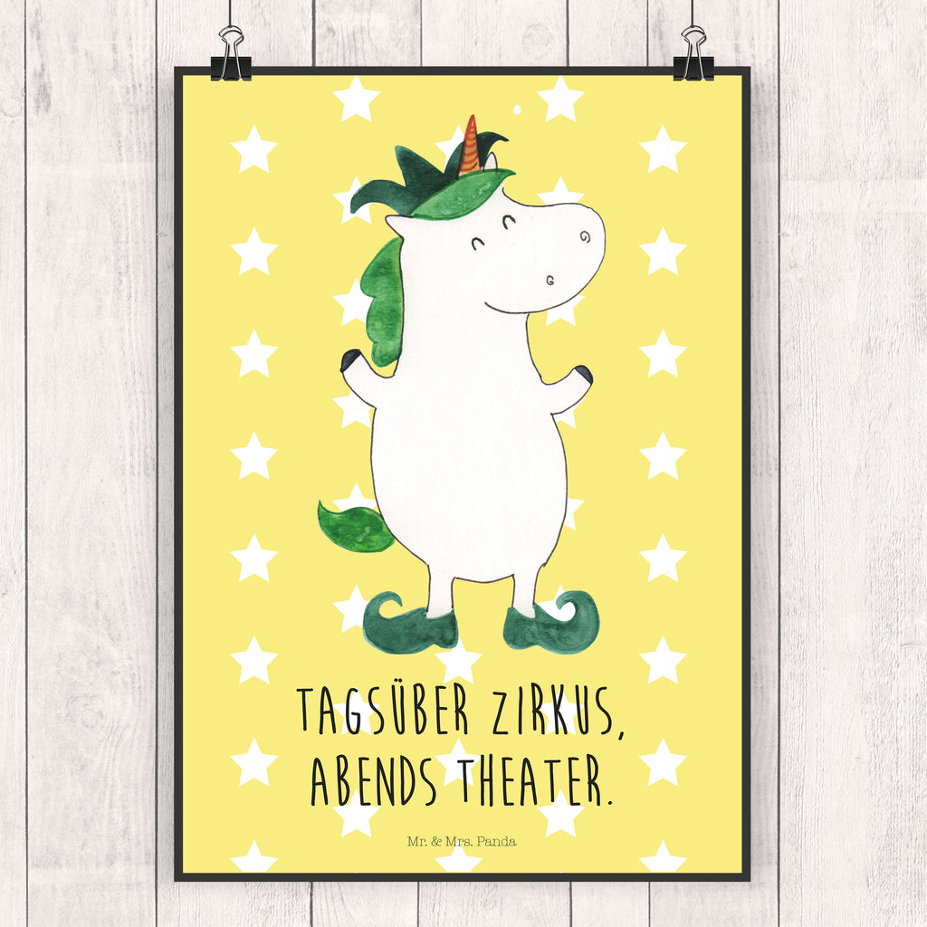 Poster Einhorn Joker Poster, Wandposter, Bild, Wanddeko, Küchenposter, Kinderposter, Wanddeko Bild, Raumdekoration, Wanddekoration, Handgemaltes Poster, Mr. & Mrs. Panda Poster, Designposter, Kunstdruck, Posterdruck, Einhorn, Einhörner, Einhorn Deko, Pegasus, Unicorn, Hofnarr, Kasper, Gaukler, Mittelalter