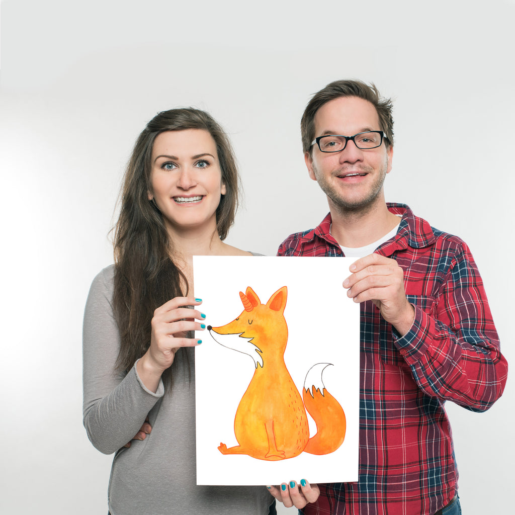 Poster Fuchshörnchen Wunsch Poster, Wandposter, Bild, Wanddeko, Küchenposter, Kinderposter, Wanddeko Bild, Raumdekoration, Wanddekoration, Handgemaltes Poster, Mr. & Mrs. Panda Poster, Designposter, Kunstdruck, Posterdruck, Einhorn, Einhörner, Einhorn Deko, Pegasus, Unicorn, Fuchs, Unicorns, Fuchshörnchen, Fuchshorn, Foxycorn, Füchse