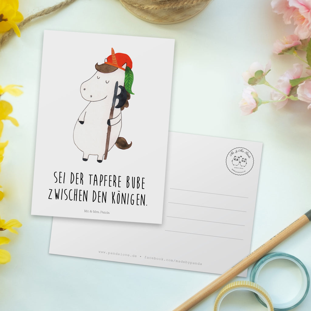 Postkarte Einhorn Bube Geschenkkarte, Grußkarte, Karte, Einladung, Ansichtskarte, Geburtstagskarte, Einladungskarte, Einhorn, Einhörner, Einhorn Deko, Pegasus, Unicorn, Bube, Mittelalter