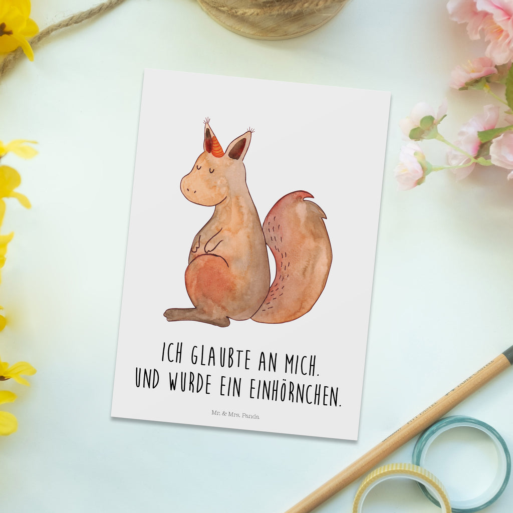 Postkarte Einhörnchen Glaube Geschenkkarte, Grußkarte, Karte, Einladung, Ansichtskarte, Geburtstagskarte, Einladungskarte, Einhorn, Einhörner, Einhorn Deko, Pegasus, Unicorn, Einhörnchen, Eichhörnchen, Eichhorn