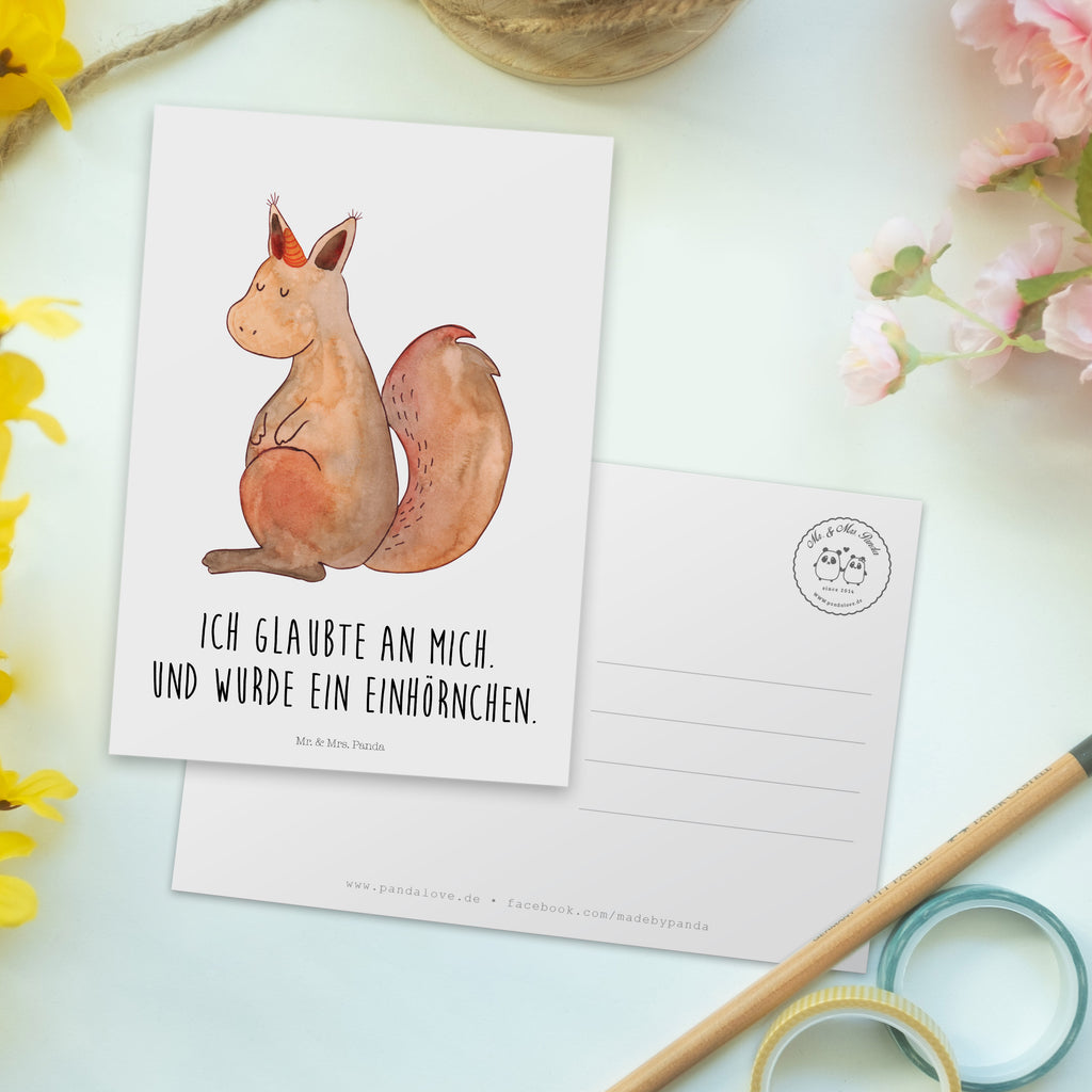 Postkarte Einhörnchen Glaube Geschenkkarte, Grußkarte, Karte, Einladung, Ansichtskarte, Geburtstagskarte, Einladungskarte, Einhorn, Einhörner, Einhorn Deko, Pegasus, Unicorn, Einhörnchen, Eichhörnchen, Eichhorn