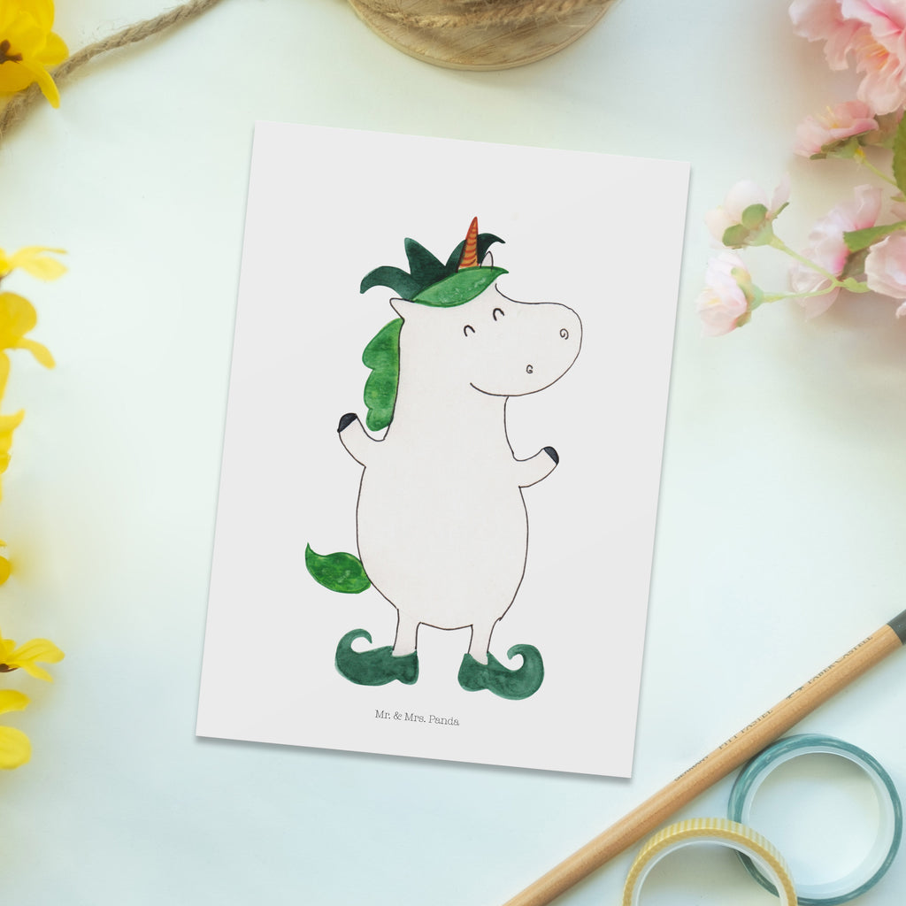 Postkarte Einhorn Joker Geschenkkarte, Grußkarte, Karte, Einladung, Ansichtskarte, Geburtstagskarte, Einladungskarte, Einhorn, Einhörner, Einhorn Deko, Pegasus, Unicorn, Hofnarr, Kasper, Gaukler, Mittelalter
