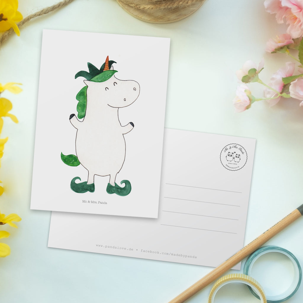 Postkarte Einhorn Joker Geschenkkarte, Grußkarte, Karte, Einladung, Ansichtskarte, Geburtstagskarte, Einladungskarte, Einhorn, Einhörner, Einhorn Deko, Pegasus, Unicorn, Hofnarr, Kasper, Gaukler, Mittelalter