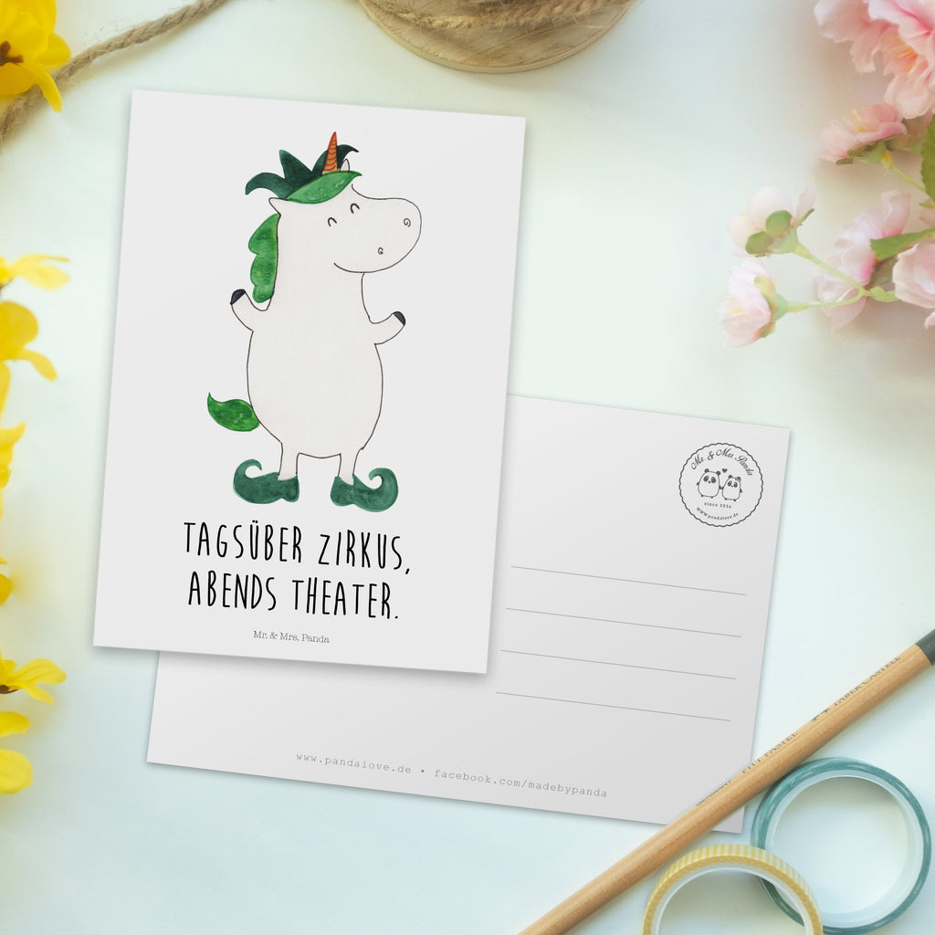 Postkarte Einhorn Joker Geschenkkarte, Grußkarte, Karte, Einladung, Ansichtskarte, Geburtstagskarte, Einladungskarte, Einhorn, Einhörner, Einhorn Deko, Pegasus, Unicorn, Hofnarr, Kasper, Gaukler, Mittelalter