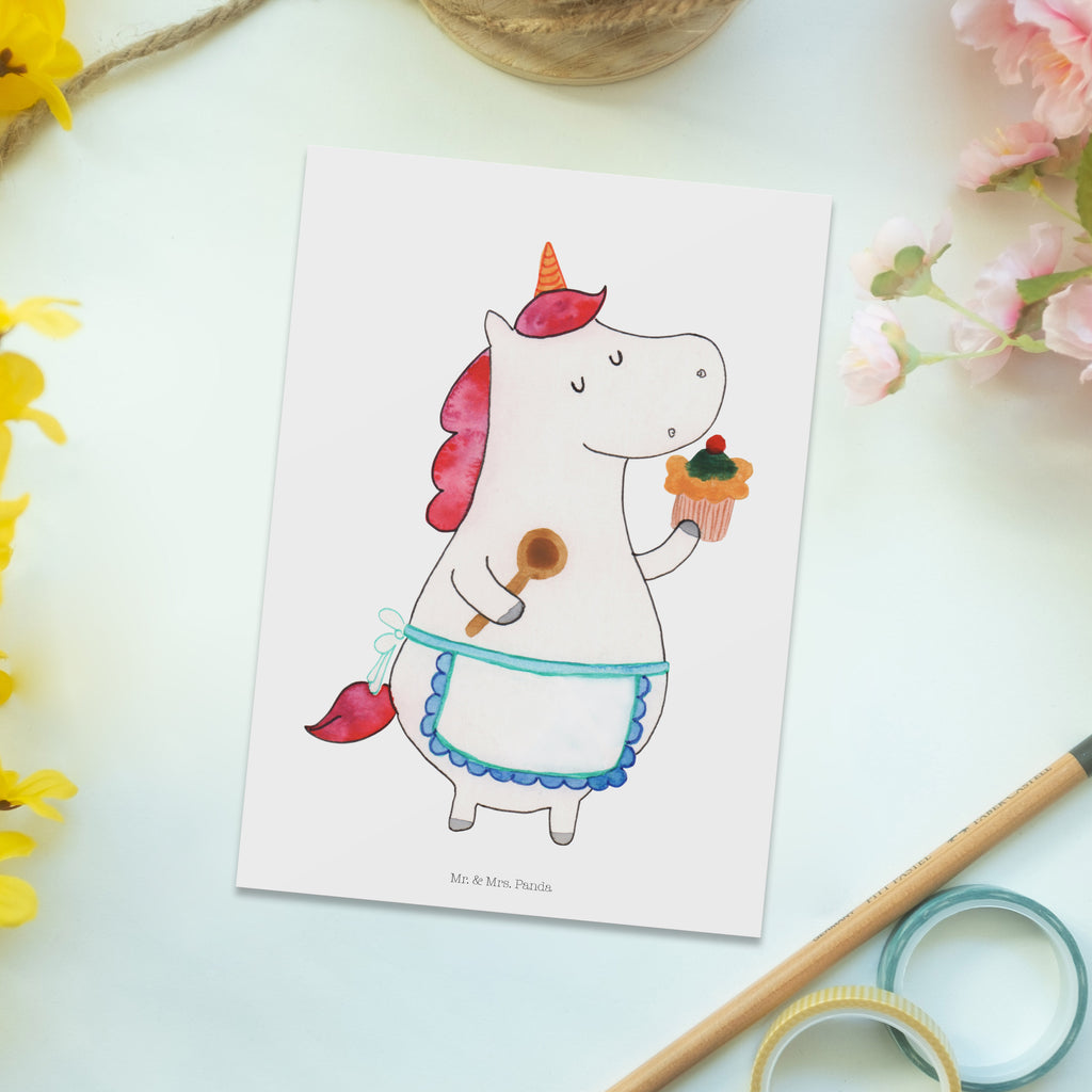 Postkarte Einhorn Küchenfee Geschenkkarte, Grußkarte, Karte, Einladung, Ansichtskarte, Geburtstagskarte, Einladungskarte, Einhorn, Einhörner, Einhorn Deko, Pegasus, Unicorn, backen, Muffin, Motivation, Träumer, träumen, Bäckerin, Hobbykoch, Koch, Torte, Kuchen