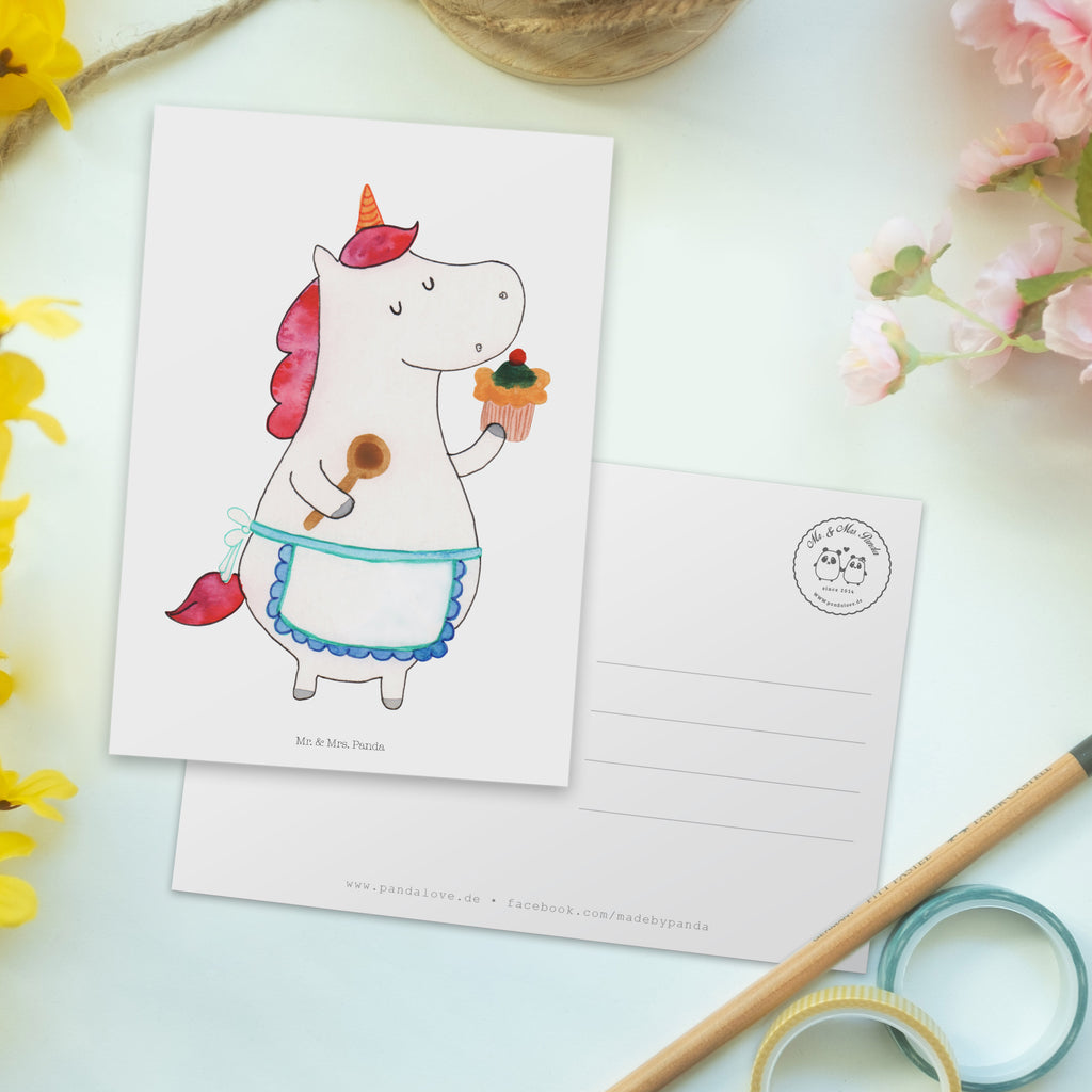 Postkarte Einhorn Küchenfee Geschenkkarte, Grußkarte, Karte, Einladung, Ansichtskarte, Geburtstagskarte, Einladungskarte, Einhorn, Einhörner, Einhorn Deko, Pegasus, Unicorn, backen, Muffin, Motivation, Träumer, träumen, Bäckerin, Hobbykoch, Koch, Torte, Kuchen