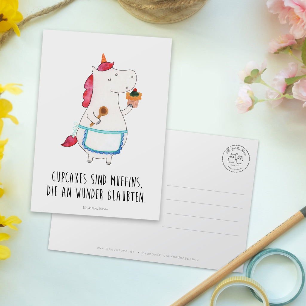 Postkarte Einhorn Küchenfee Geschenkkarte, Grußkarte, Karte, Einladung, Ansichtskarte, Geburtstagskarte, Einladungskarte, Einhorn, Einhörner, Einhorn Deko, Pegasus, Unicorn, backen, Muffin, Motivation, Träumer, träumen, Bäckerin, Hobbykoch, Koch, Torte, Kuchen