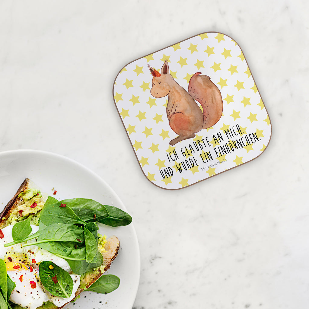 Quadratische Untersetzer Einhörnchen Glaube Bierdeckel, Glasuntersetzer, Untersetzer Gläser, Getränkeuntersetzer, Einhorn, Einhörner, Einhorn Deko, Pegasus, Unicorn, Einhörnchen, Eichhörnchen, Eichhorn