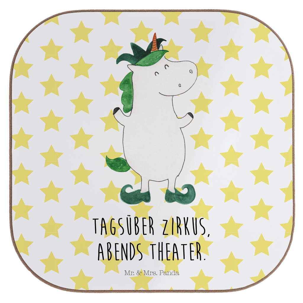 Quadratische Untersetzer Einhorn Joker Bierdeckel, Glasuntersetzer, Untersetzer Gläser, Getränkeuntersetzer, Einhorn, Einhörner, Einhorn Deko, Pegasus, Unicorn, Hofnarr, Kasper, Gaukler, Mittelalter