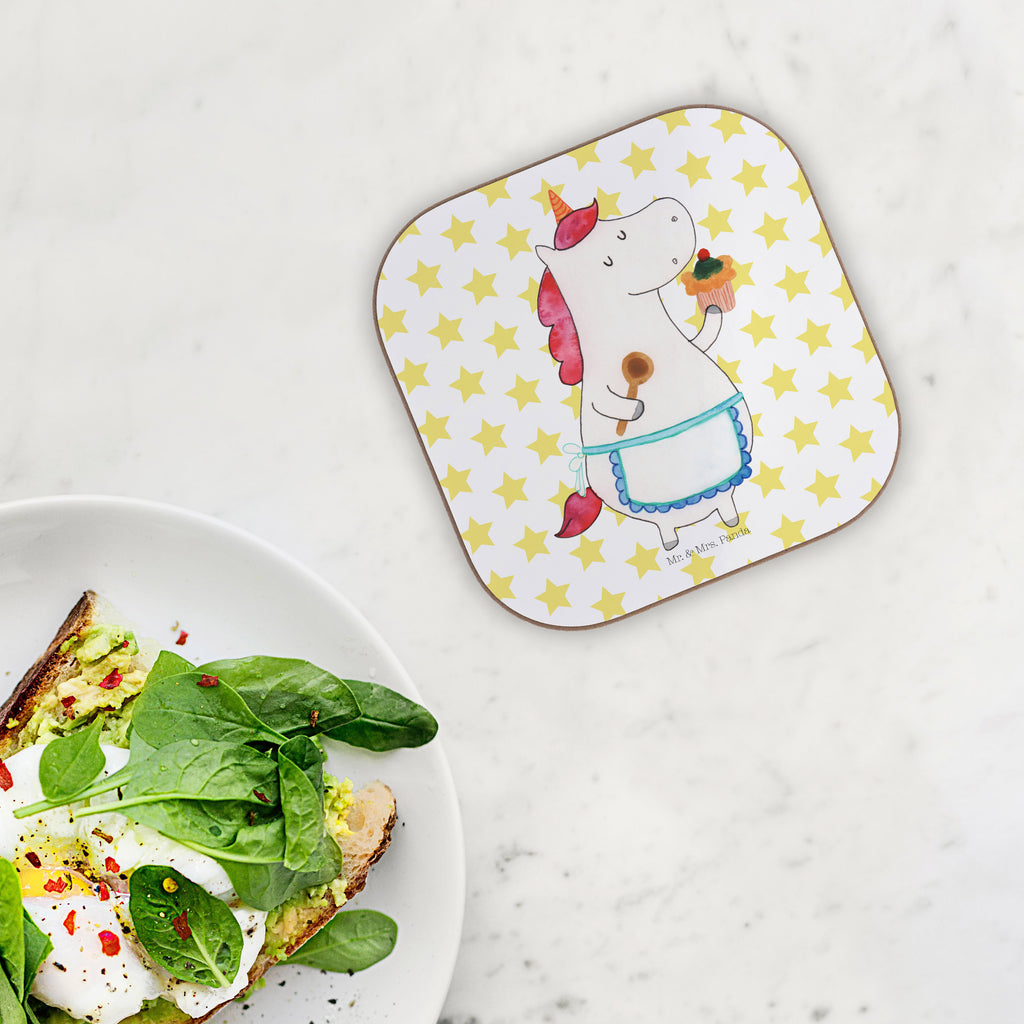 Quadratische Untersetzer Einhorn Küchenfee Bierdeckel, Glasuntersetzer, Untersetzer Gläser, Getränkeuntersetzer, Einhorn, Einhörner, Einhorn Deko, Pegasus, Unicorn, backen, Muffin, Motivation, Träumer, träumen, Bäckerin, Hobbykoch, Koch, Torte, Kuchen