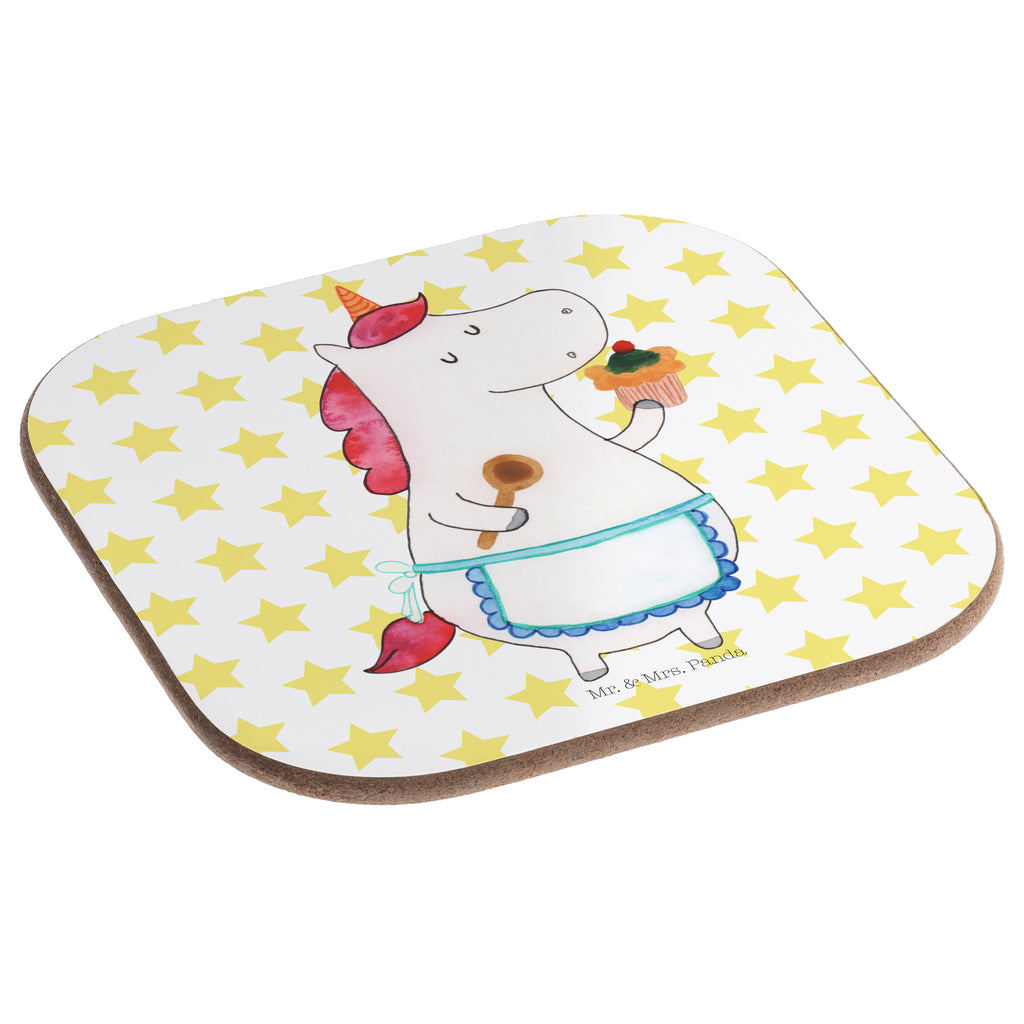 Quadratische Untersetzer Einhorn Küchenfee Bierdeckel, Glasuntersetzer, Untersetzer Gläser, Getränkeuntersetzer, Einhorn, Einhörner, Einhorn Deko, Pegasus, Unicorn, backen, Muffin, Motivation, Träumer, träumen, Bäckerin, Hobbykoch, Koch, Torte, Kuchen