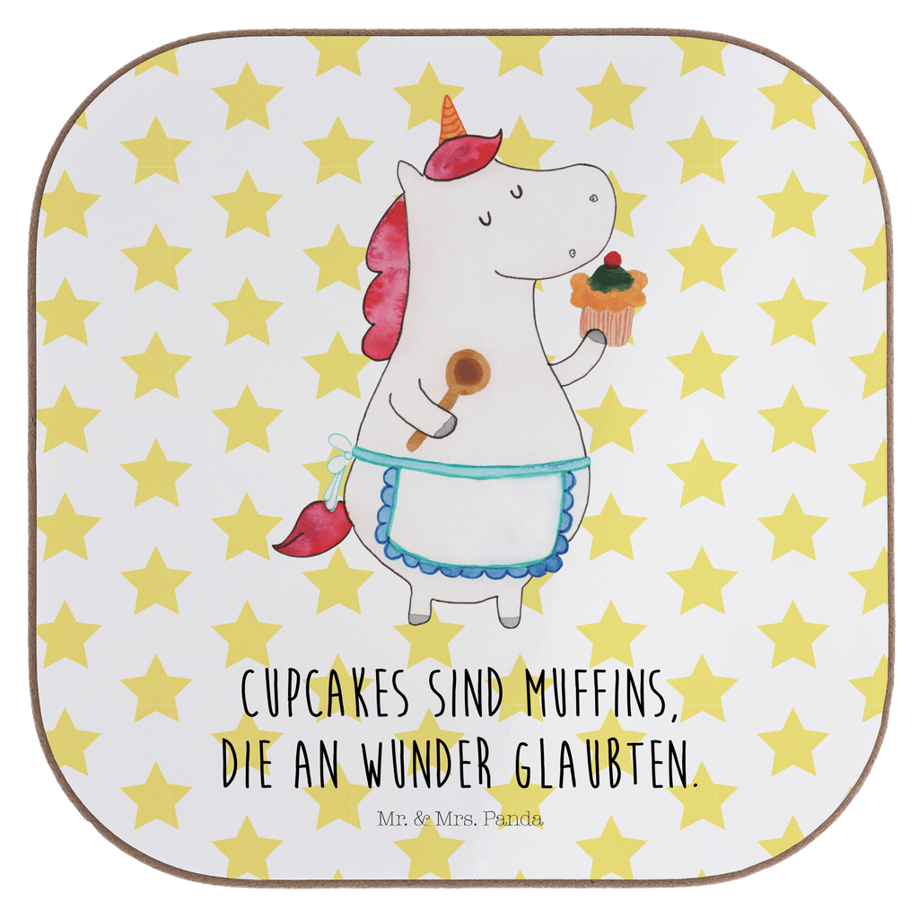 Quadratische Untersetzer Einhorn Küchenfee Bierdeckel, Glasuntersetzer, Untersetzer Gläser, Getränkeuntersetzer, Einhorn, Einhörner, Einhorn Deko, Pegasus, Unicorn, backen, Muffin, Motivation, Träumer, träumen, Bäckerin, Hobbykoch, Koch, Torte, Kuchen
